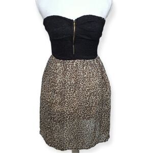 LOVELY DAY BLACK & LEOPARD PRINT STRAPLESS DRESS SZ.S EUC